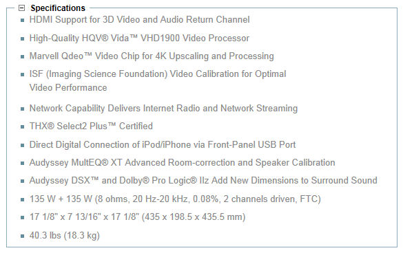 ONKYO tx-nr809-specs